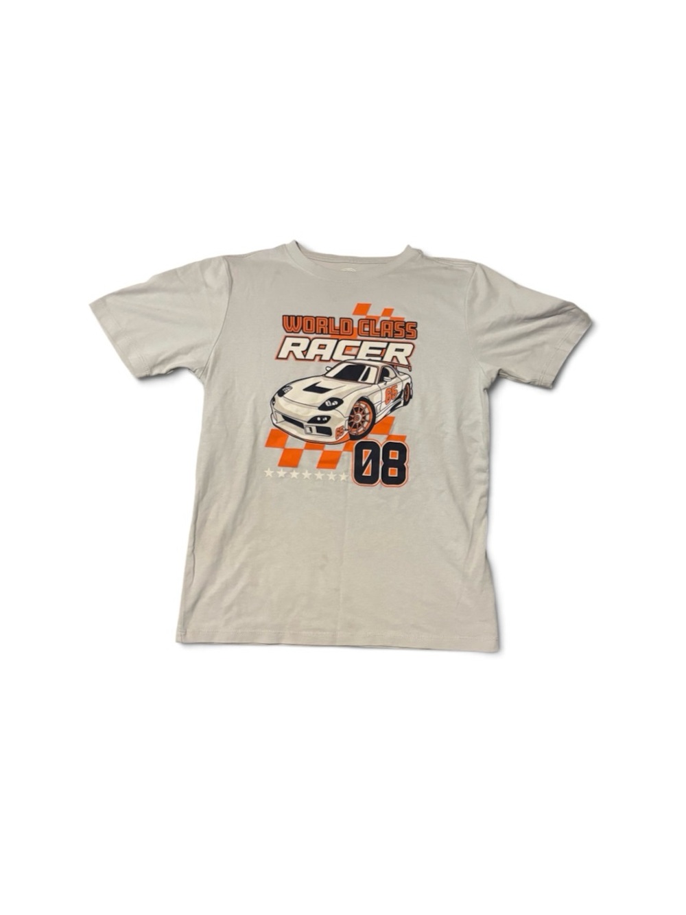 Wonder Nation Cream Tee with Orange and Black Racing Design size 8 boys